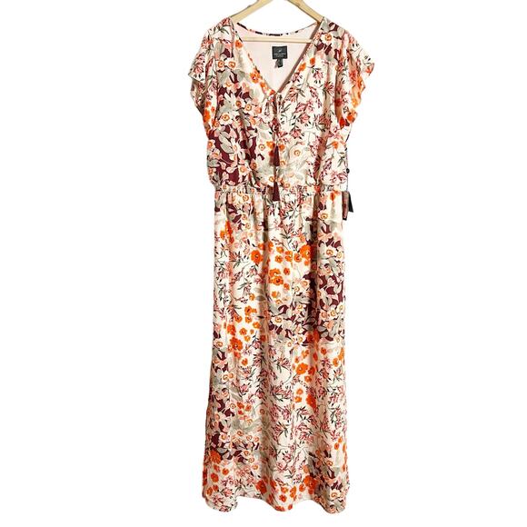 Adrianna Papell Floral Print Cap Sleeve Tassel V-Neck Maxi Dress Size 16 - Picture 4 of 13